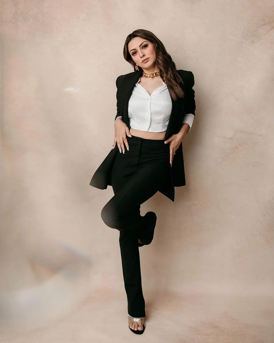 TAMIL ACTRESS HANSIKA MOTWANI IMAGES IN BLACK COLOR PANT WHITE TOP 2